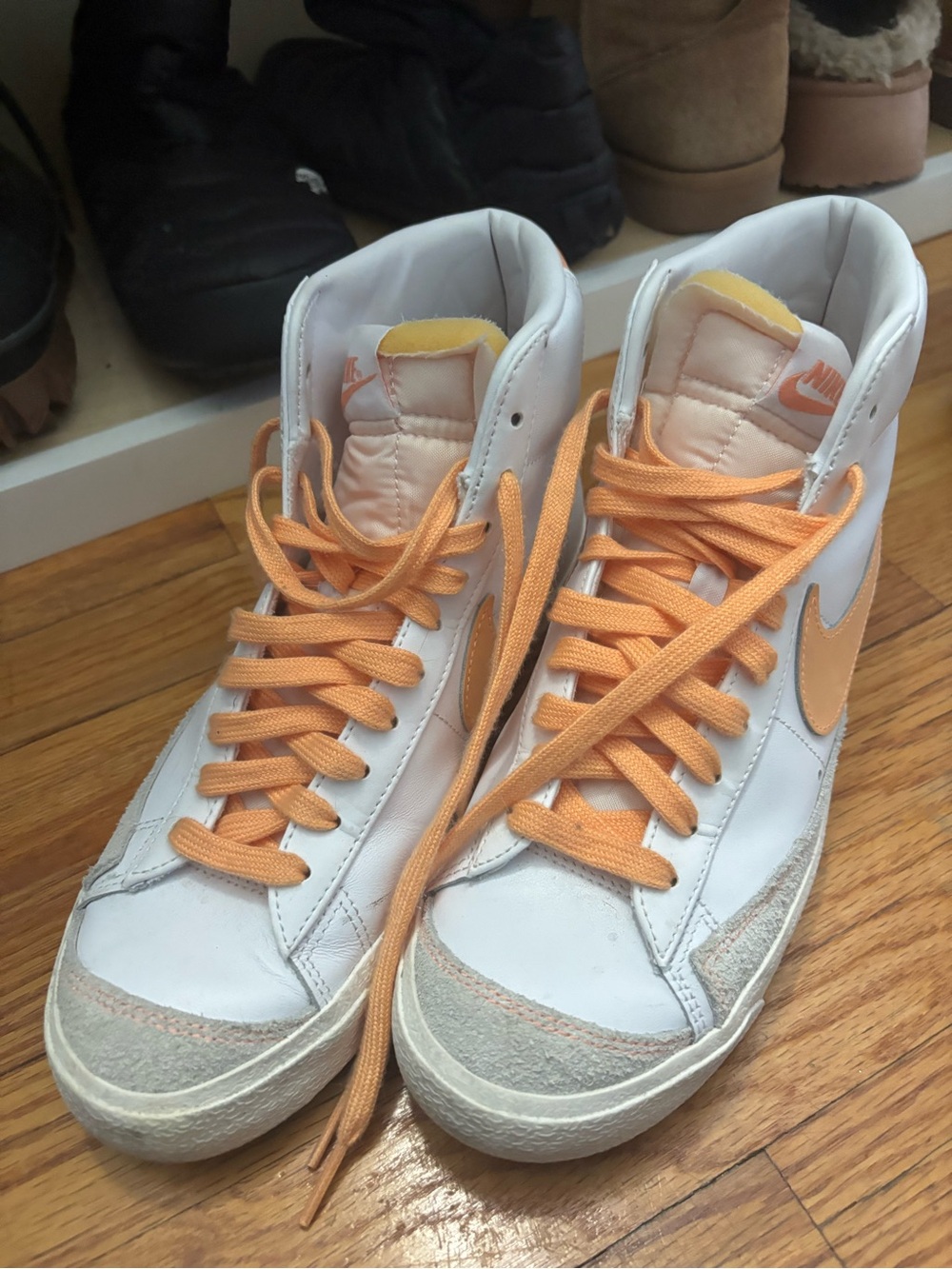 Nike White High-Top Sneakers with Orange Accents size 8.5